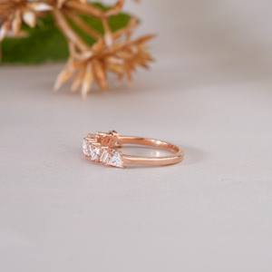 Unique Rose Gold Moissanite Mosaic Wedding Band Geometric Trillion and Baguette Cut <b>Stacking</b> <b>Ring</b> Bold Anniversary Jewelry Gift - Product Image 3