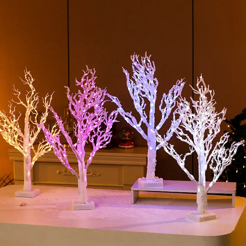 Branco ramo árvore lâmpada 65cm árvore de Natal Desktop mini cor galho decoração interior levou artificial vidoeiro árvore luzes