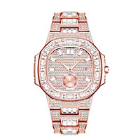 Montre pour homme en or, style punk hip hop, entièrement sertie de diamants, étanche, calendrier, quartz