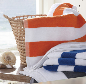 Serviette <span class=keywords><strong>de</strong></span> plage, <span class=keywords><strong>de</strong></span> piscine ou <span class=keywords><strong>de</strong></span> <span class=keywords><strong>bain</strong></span> rectangulaire surdimensionnée en coton 100% avec logo personnalisé, rayures tropicales, imprimé animal, blanc et bleu - Product Image 3