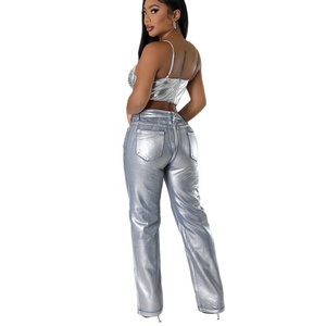Jeans en denim de taille haute pour femmes, de haute qualité, coupe droite et décontractée, solide délavé léger pour maman - Product Image 2