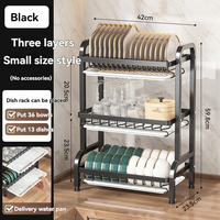 Égouttoir à vaisselle compact moderne en métal à trois niveaux sur pied avec grand égouttoir et séchoir intégrés