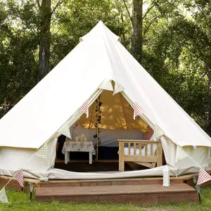 100% कपास डेरा डाले हुए तम्बू निविड़ अंधकार कैनवास घंटी तम्बू 4 व्यक्ति परिवार