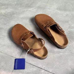 Sandali Estivi da Donna in Vera Pelle Marrone Oleata con Doppio Cinturino e Suola in Sughero, Scarpe Basse Unisex - Product Image 4