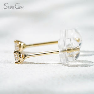 Pendientes de oro amarillo de 10k con diamantes cultivados en laboratorio de 2.3mm, 3 puntas, pendientes de oro de 10k con diamantes cultivados en laboratorio - Product Image 2