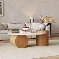Table basse en marbre avec base en bois massif durable, design nordique moderne, pour la maison, le salon, l'appartement