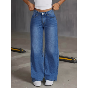 <span class=keywords><strong>Pantalon</strong></span> en jean respirant de haute qualité pour <span class=keywords><strong>femme</strong></span>, coupe large, taille mi-haute, design simple, délavage clair, tissé uni, hiver automne printemps - Product Image 2