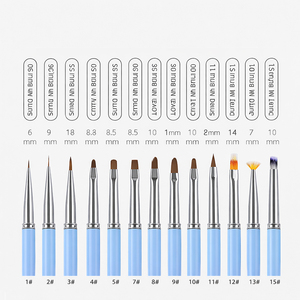 15Pcs Blue <b>Pink</b> Gradient Handle Nail Art Brush Set Soft Nylon Oval Liner Tips for UV Gel Manicure - Product Image 3
