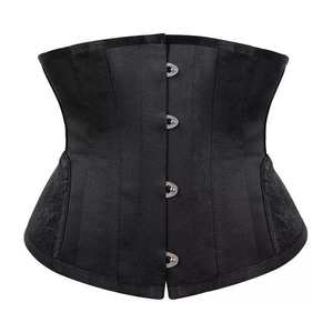 Black Satin <strong>Cupless</strong> Bustier for Women Firm Tummy Control Waist Training <strong>Corset</strong> with Lace up 3 Steel Bones Push up Bustier - Product Image 3