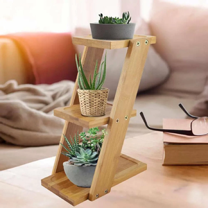 JUNJI-Soporte de bambú de 3 niveles para plantas, maceta de flores, escalera, estante de exhibición de jardín, estilo escalonado, estante de <span class=keywords><strong>madera</strong></span> para plantas - Product Image 4