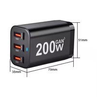 Pengisi Daya Desktop GaN 200W 6-Port, USB-C PD 3.1 100W Stasiun Pengisian Cepat untuk MacBook Laptop Tablet Smartphone Power Hub Adapter