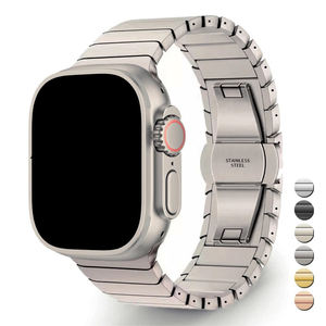 Bracelets de montre de luxe pour homme 46 mm pour Apple Watch 10 Ultra 2 49 mm, bracelet en acier inoxydable, fermoir papillon en bambou, argent, or, or rose - Product Image 2