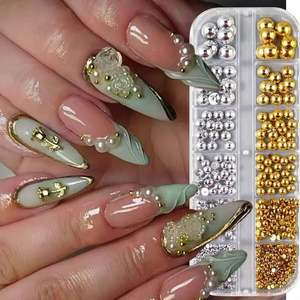12 Grades de Pérolas Meia-Lua Douradas e Prateadas para Unhas, Miçangas Flatback Brancas e Rosas, Pérolas Caviar para Unhas, Acessórios Y2K para Nail Art - Product Image 2