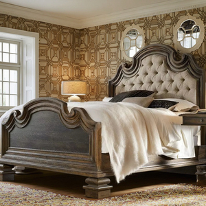 Lit double de luxe 1,8 m style américain en chêne clair, bois massif, design rétro français, personnalisable, mobilier de mariage pour BDRDA- - Product Image 4