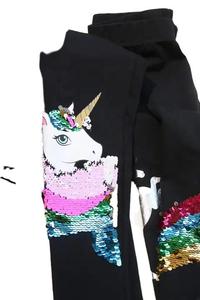 Pantaloni Skinny per Bambine con Paillettes e Stampa Arcobaleno Unicorno in Lamina, <span class=keywords><strong>Leggings</strong></span> Neri - Product Image 4
