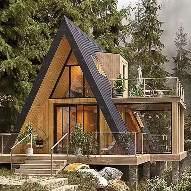 A-Frame Two-storey with Balcony Triangular Prefabricate House Luxury ...