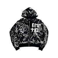 MIXED EMOTION Sweat à capuche zippé pour couple, style américain, hiver, en coton et nylon imprimé, doublure tissée, coupe oversize