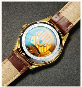 Reloj Mecánico Automático de Moda para Hombre, Caja de Aleación de Lujo, Correa de Cuero, Fase Lunar, Esfera Analógica, Cristal Mineral Redondo de 40.5 mm - Product Image 3