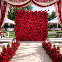 DKB Wholesale - Décoration de mariage moderne - Mur de fleurs artificielles rouges suspendues - Mur de fleurs artificielles - Décoration florale pour mariage
