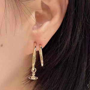 Boucles d'oreilles pendantes Vivienne Simple Line Small Saturn en alliage de zircon, luxe léger, style unique, punk, cercle, unisexe - Product Image 3