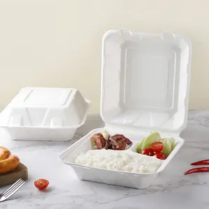 Custom Eco Friendly Food Box Biodegradable Sugarcane Bagasse Packaging Take Out Restaurant Tableware Clamshell