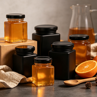 Pot à miel carré de luxe en verre de 50-730 ml, avec couvercle noir à visser, pour confiture, beurre de noix, épices
