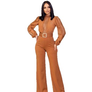 AJ4491 Fornitura Transfrontaliera <span class=keywords><strong>di</strong></span> Abbigliamento Femminile Europeo e Americano, Elegante Tuta con Pantaloni a Gamba Larga Personalizzata con Inserti in <span class=keywords><strong>Pizzo</strong></span> e Lacci - Product Image 5