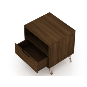 Nightstand In <b>Chestnut</b> Brown Wood With Metal Legs Modern Storage Cabinet For Bedroom Or Living Room - Product Image 5