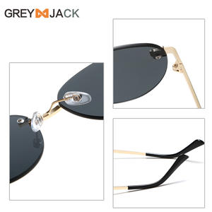 Gafas de sol ovaladas sin marco Grey Jack, metal dorado, unisex, UV400, lentes de PC, gafas de sol clase 2, S2662 - Product Image 4