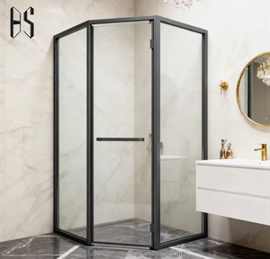 Cabines de douche sur mesure en verre trempé, design en forme de losange pour gagner de la place, sépare les zones humides et sèches - Product Image 1