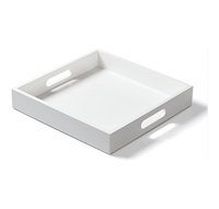 Plateau de service en bois blanc mat avec poignée, élégant plateau de rangement carré pour salon, table basse, thé, fruits
