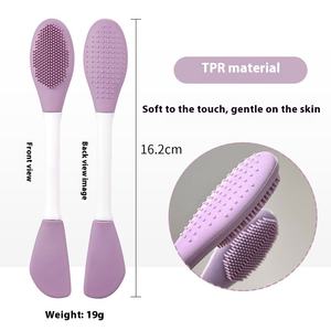 Gemeng Brosse de nettoyage du visage en silicone à double tête Applicateur de film de boue de beauté avec poignée transfrontalière pour le massage du visage - Product Image 6
