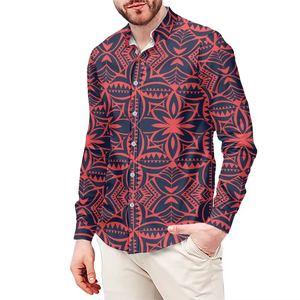 Chemise à manches longues la plus populaire pour hommes, imprimé tribal polynésien, col à revers, vente directe d'usine, chemise élastique à boutons - Product Image 1