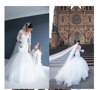 Robe de mariée en dentelle sirène, tenue de mariage, col en v, manches longues, grande taille, collection