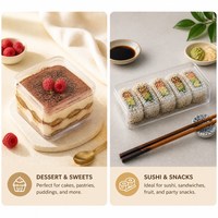 Kristalheldere voedselverpakking met plat deksel, vierkante en rechthoekige displayverpakking voor desserts, gebak, sushi, salades en snacks