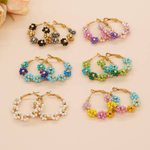 Boucles <span class=keywords><strong>d</strong></span>'oreilles B3608 Rainbow Daisy Miyuki, boucles <span class=keywords><strong>d</strong></span>'oreilles créoles fleuries faites à la main, boucles <span class=keywords><strong>d</strong></span>'oreilles cercle doré Gook, boucles <span class=keywords><strong>d</strong></span>'oreilles tendance pour femmes - Product Image 2