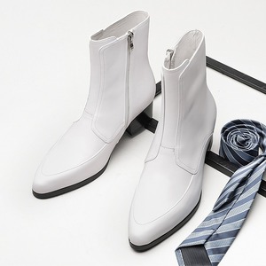 Botas de cuero para hombre, nuevas botas cortas británicas con punta, formales, con cremallera, que aumentan la altura, color blanco - Product Image 2