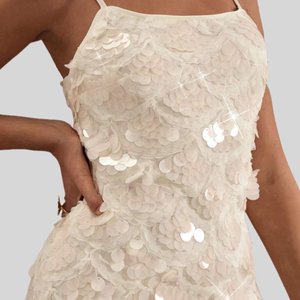 Mini vestido elegante de lentejuelas blancas para <span class=keywords><strong>mujer</strong></span> para trajes de fiesta de vacaciones de invitados de boda - Product Image 2