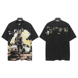 Camiseta con estampado gráfico de OVNI, camiseta oversize de algodón azul, camiseta unisex de moda urbana de ciencia ficción - Product Image 4