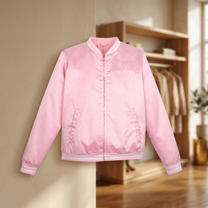 เสื้อแจ็คเก็ตบอมเบอร์สีชมพูสำหรับผู้ชาย สไตล์ลำลอง สีพื้น ผ้าโพลีเอสเตอร์ ปิดด้วยซิป คอตั้ง ความยาวปกติ เหมาะสำหรับใส่ในฤดูใบไม้ผลิ - Product Image 5