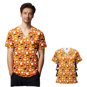 Modern Floral Print Medical Scrub Top Women's Asymmetrical Neckline <b>Nurse</b> Uniform Custom Sublimation Printed Hospital Workwear - Product Image 2