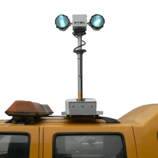 telescopic mast light/lighter tower mounted on small car