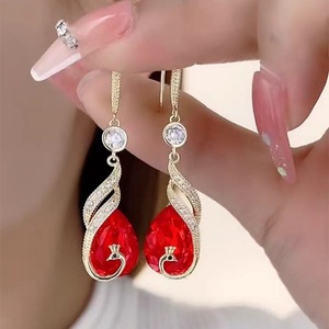 Boucles d'oreilles de luxe haut de gamme en cristal, style Danse du Phénix Neuf Cieux, élégantes et imposantes, style célébrité internet pour femmes - Product Image 2