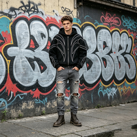 Veste ODM personnalisée pour homme, coupe classique, en molleton patchwork 100% coton, coupe-vent, écologique, à fermeture éclair, style streetwear d'automne