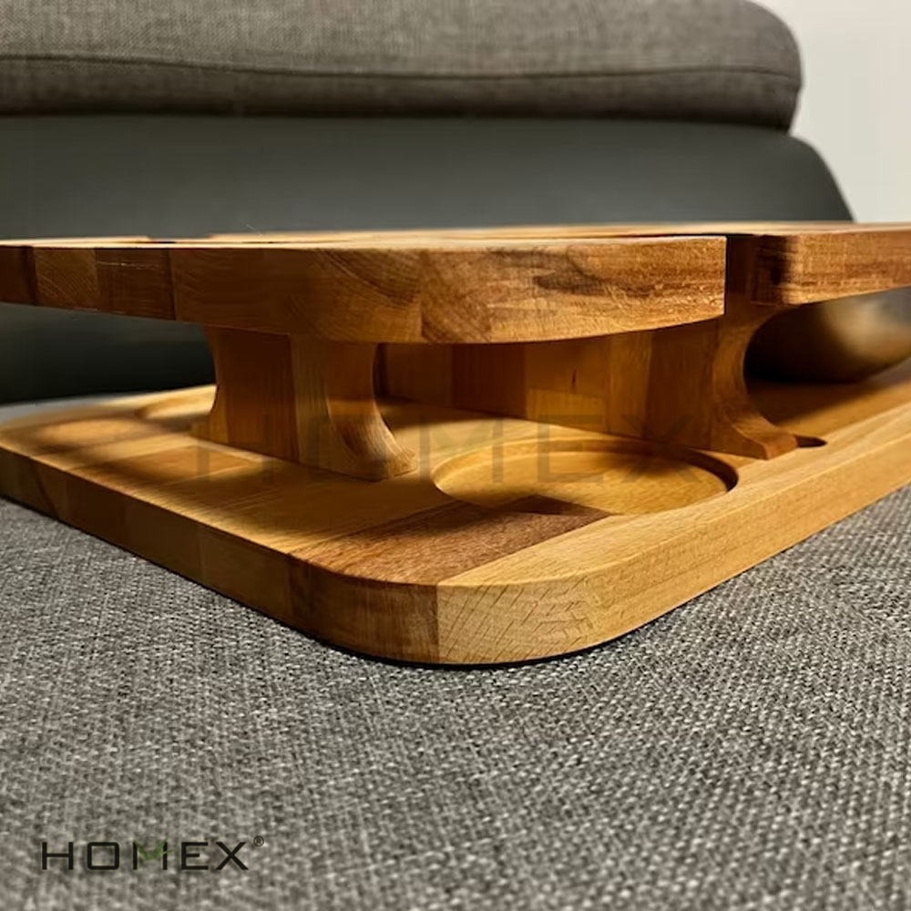 Tavolino Da Divano Capinal In Legno Massello E Struttura In Acciaio, Vassoio Multifunzione Per Bracciolo, Organizer Per Laptop, Snack, Telecomando, Dimensioni 35,6x33 Cm, Regolabile - 2