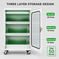 Chariot de recharge portable 50 emplacements avec fentes indépendantes et roues verrouillables pour tablettes et ordinateurs portables – Idéal pour l'école, le bureau, la recharge quotidienne et le rangement bien organisé