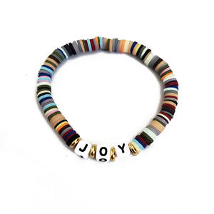 BP1009 Arcobaleno Colorato Polimero Disco Heishi Perline Parole Lettere di Ispirazione Stack Bracciale - Product Image 4