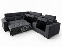 Canapé-lit sectionnel moderne en tissu bleu avec console et porte-gobelets, canapé-lit pour salon