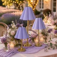 Lámpara de Escritorio Decorativa LED Recargable con Pantalla de Tela, Regulador Táctil Dorado para Decoración de Restaurantes, Hoteles y Bodas