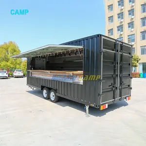 营地新的高品质移动厨房食品拖车集装箱餐厅，带轮子20英尺集装箱酒吧